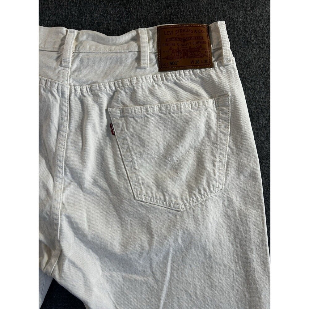 Levis Jeans Men 38x30 White Prem 501 90s Big E Button Fly Straight Denim Casual - Picture 5 of 14